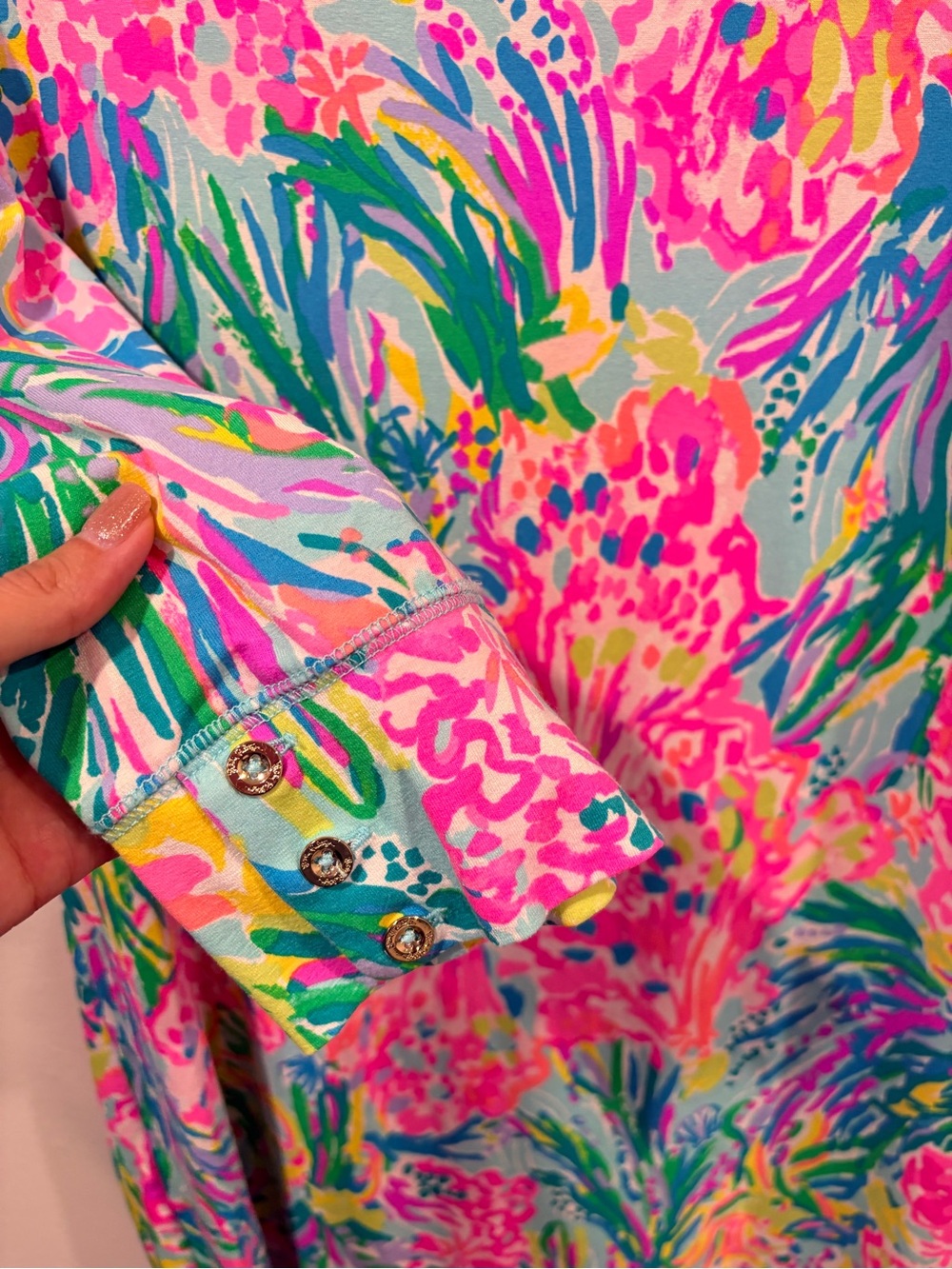 Lilly Pulitzer XL Bright Tropical Print Shift Dress | 3/4 Sleeve Resort Style - Picture 4 of 8